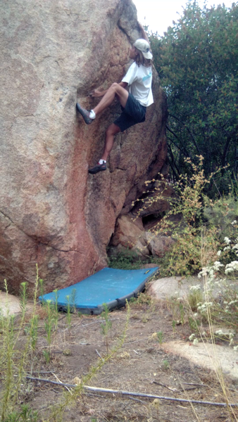 Crux move from left jug and right sidepull