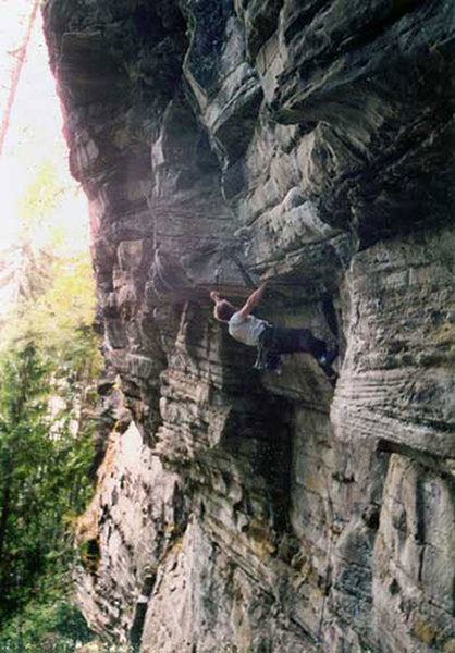first free ascent of V. After this ascent I moved this particular bolt to prevent rope shredding when seconds fall off as they inevitably do.