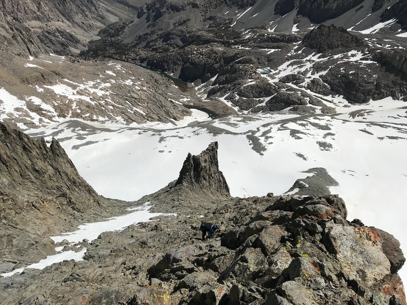 Max moving up the gully above the gendarme.