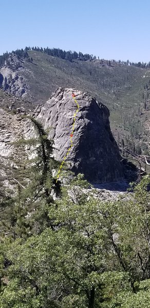 Hocus Pocus takes on the northeast face of Spirit Rock. It is the first route encountered upon reaching the rock.