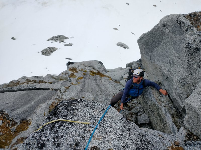 Luke on near the top of pitch 2 contemplating the infinite choss