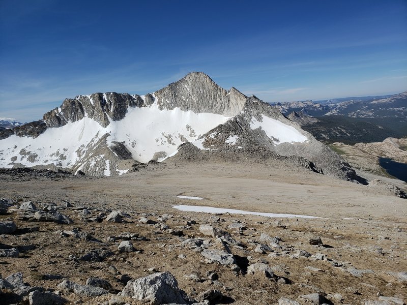 NR Conness curving around to the two tower impasses and summit slabs
