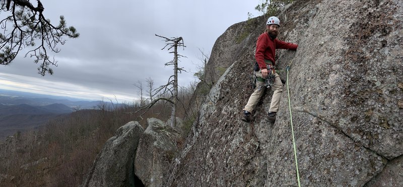 Mitch Goldman on the first known ascent of the second pitch of Chasm Crack. Photo by John Wright