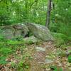 Look for these boulders on your left, and take light footpath off the main trail (deep woods trail).