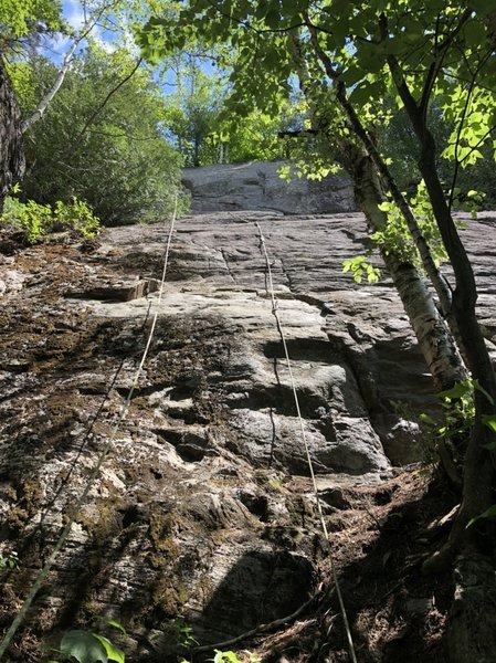 unknown sport route at the end of the west wall before the overhanging section. 15 bolts. anchor at top. maybe 5.8 or 9