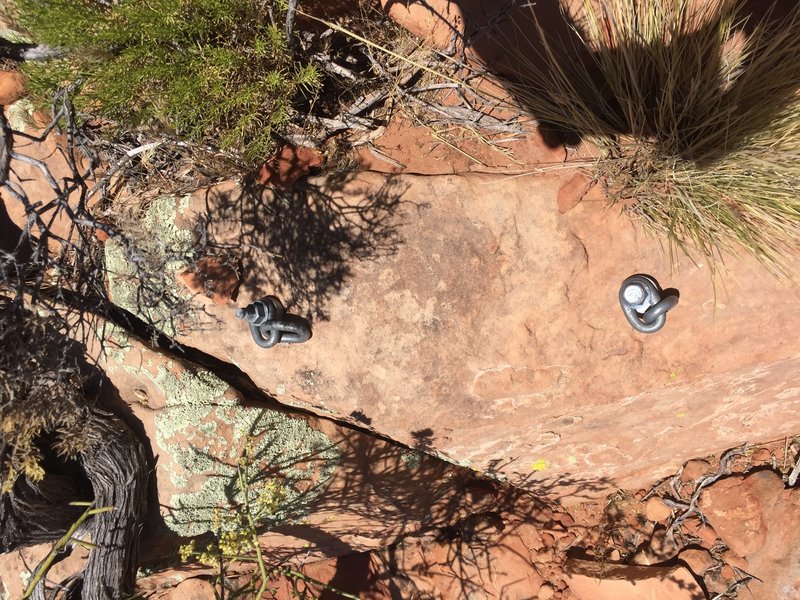 More slackline bolts! There were actually quite a few bolts drilled in various locations to set up a highline over the right gully.