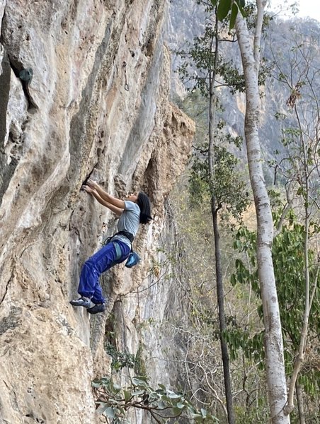 Mean during her first ascent on "Fire of Winter"