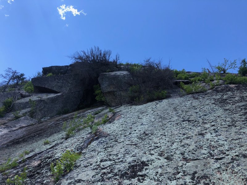 Taken from the anchor atop Tuolumne, shows the precarious looking blocks and fallen trees