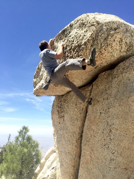 The incredible Solo Roof boulder problem at Mount Pacifico. Go to UTube and type in Pacifico Solo Roof.
<br>
Very interesting climbing history involving this classic boulder problem in the Movie "Solo" featuring Mike Hoover.