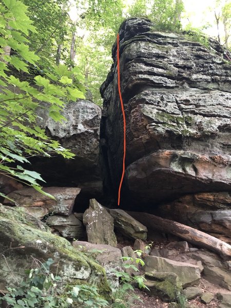 Start from top of boulders then straight up the wall aout 3-4' in from outer edge