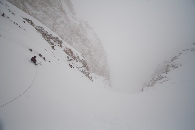 mason cassidy ski cutting our slope on belay on my last time in the tetons before i moved to seattle, wa. excellent powder skiing ensued. circa 2007 photo bissell hazen