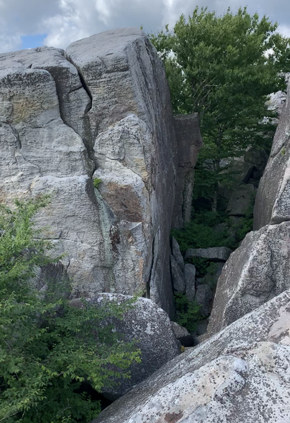 This is a view of the "Marmoset Wall" from the Take Us With You boulder.