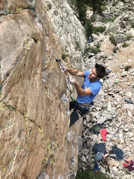 Chris on the final, post-crux clip on Glory Hole.