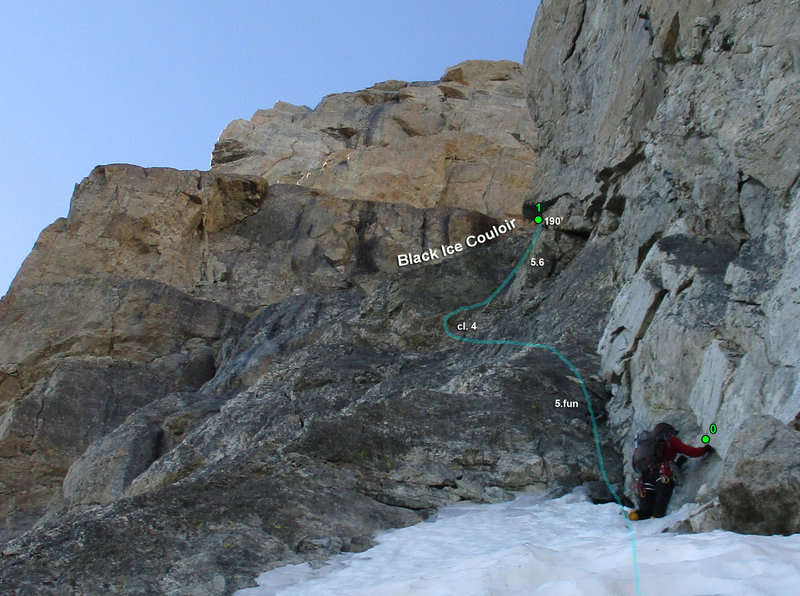The first roped pitch of the Black Ice Couloir, July 22, 2020.