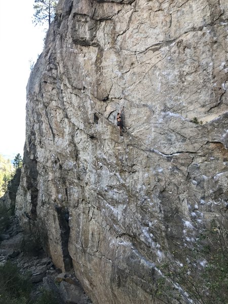 Nichole exiting the crux.