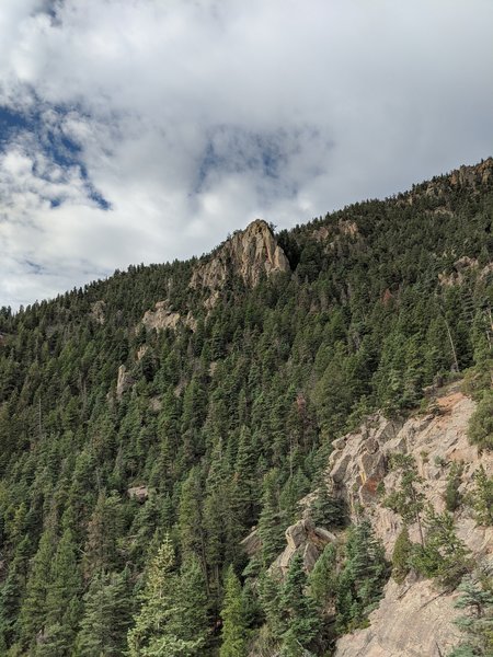 A view of the Sunshower Cliffs from the Stanley Canyon Trail looking to the Southwest.