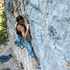 Jennifer working on the crux section