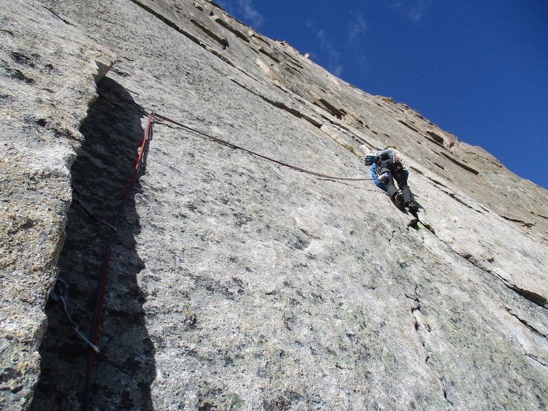 The 10c section at end of pitch 2 via Scimitar (this was the start of our pitch 3 but is the end of pitch 2 as per the belay described in the guidebook).