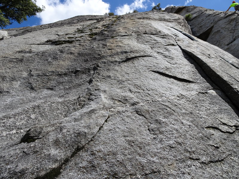 Start of Zool. Beelzebub variation takes flake on right.
<br>
Climber following Devil Worshiper on far right.