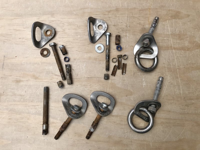 Old 3/8" plated bolts replaced with 1/2" stainless (not shown).