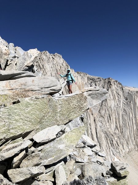 Kathi on a great diving board, Ruby Peak East Ridge Direct