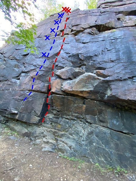 Wheezy (5.10b) in blue, Woody (5.7) in red