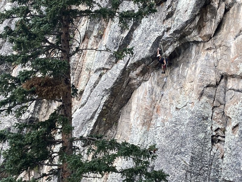 Jonah Durham on the crux roof of G3.