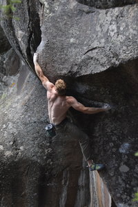 Danny Mauz catching the pinch arete on The Cougar -- what a sick line!