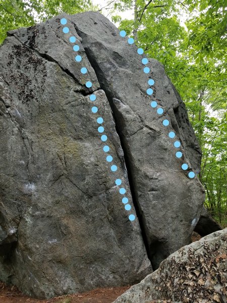 Wide Ride (left) and Deer Proof (right) at the Exeter Boulder