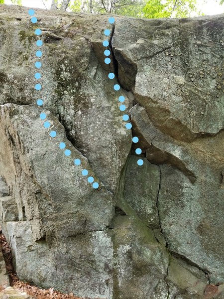 Ripples (left) and Chockstone Crack (right) on the Exeter Boulder