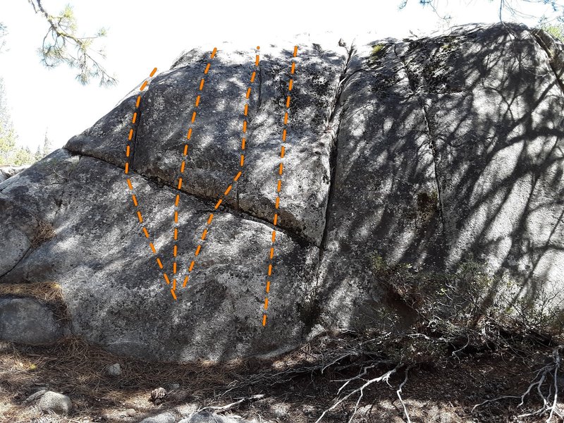 Low-Angle Crack, Face, Seam, and Duo. Big crack is Ant Crack. My mom took this photo and has given me permission to post it here.