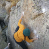 On the FA, moving up on sidepulls and crimps a fun route with a nice landing at Lincoln Lake!