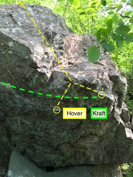 Same start as hover, travers left staying low, and top out on the other side of the boulder.