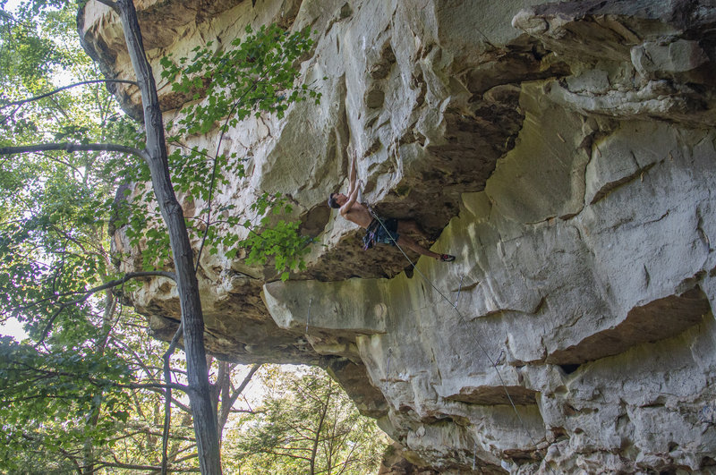 Chris Tableing crushing the upper boulder problem of Twilight (13c).
<br>
<br>
Climber: @racing_table
<br>
Photo: @dirtysouthclimber