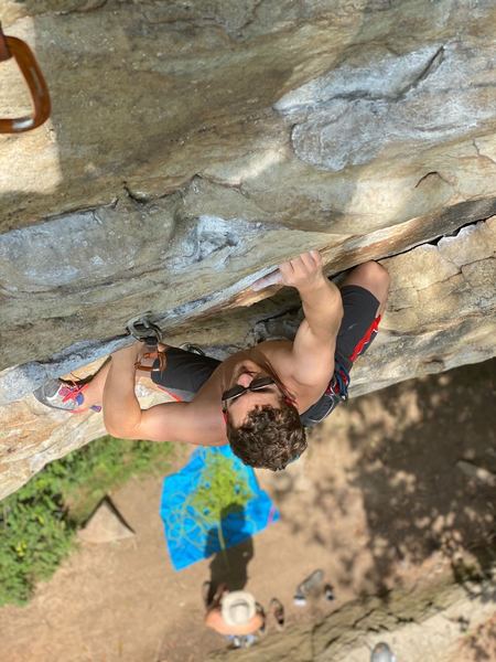 Good rest at the third clip before the crux. Beautiful area if you are looking to get pictures taken as well. Photo credit to Matt Thoburn.