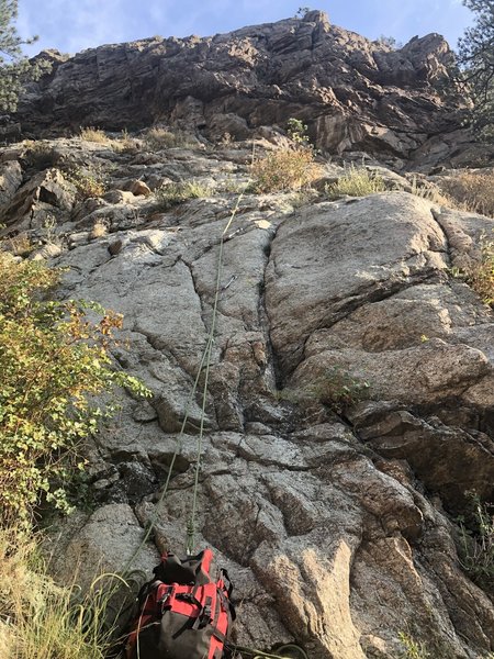 The climb shown by a rope.