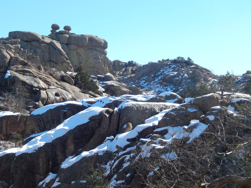 West face of Crab Eyes as seen from the base of Lost Dome after a nice dusting of snow.