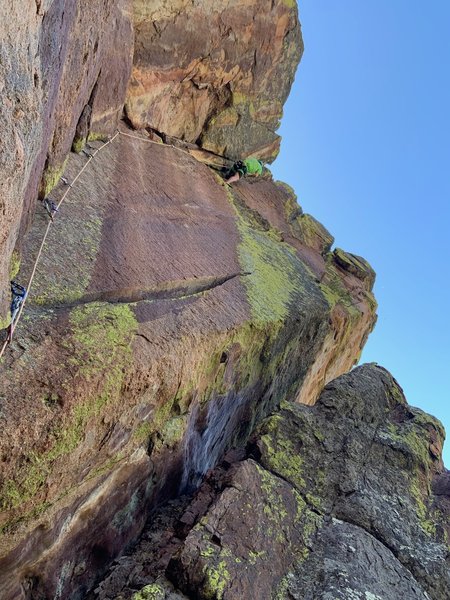 Max Manson on the overhanging finish.