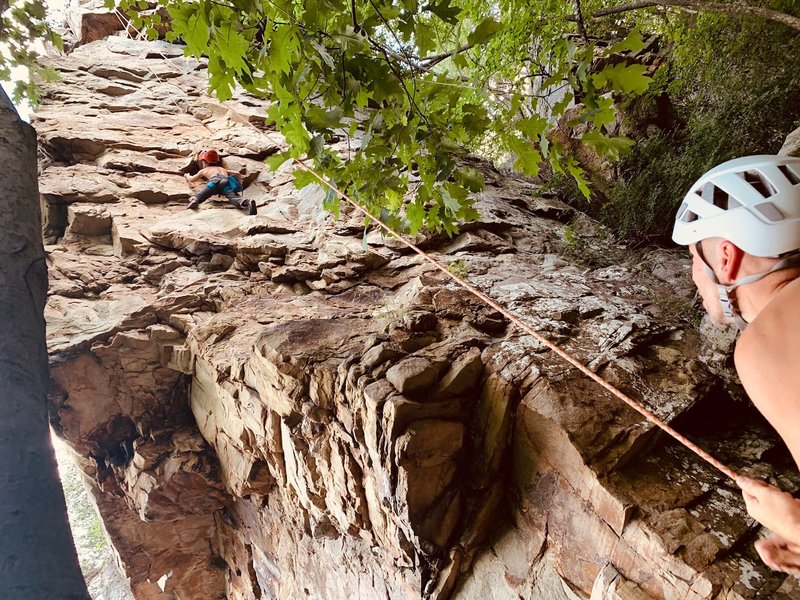 The one route at Fosters you can scramble up and set a top rope. Be