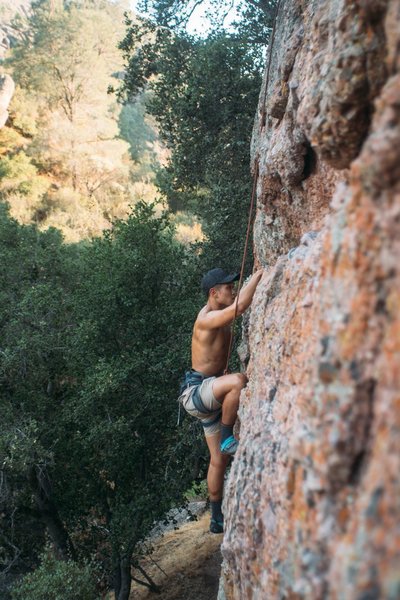 Justin approaches the crux.
