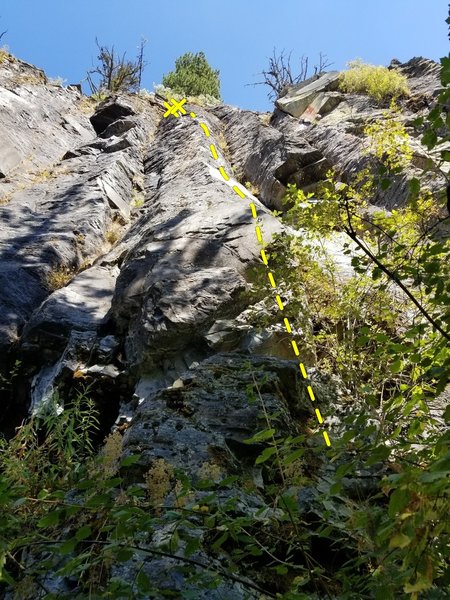 Todd Skinner follows the right side of the arete to a face, ending at the anchors for Capus Wolfgang