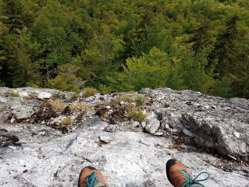 Some choss on the cliff just below the white quartz belay at the top of P1. I came up from climber's right and avoided interacting with this.