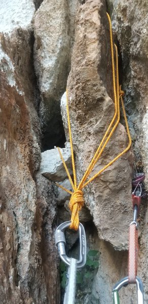 This original 3-point anchor was used on the first ascent and then later moved up 8 meters to a more appropriate finish line :-)