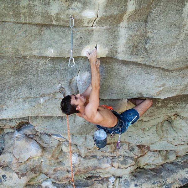 Chris Tabeling focusing on perfect hand placements in the fingerlock crux of Twilight (13c).
<br>
<br>
Climber: @racing_table
<br>
Photo: @dirtysouthclimber