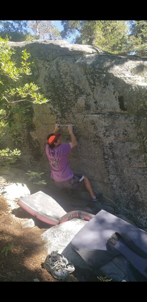 Pulling onto the crux start hold