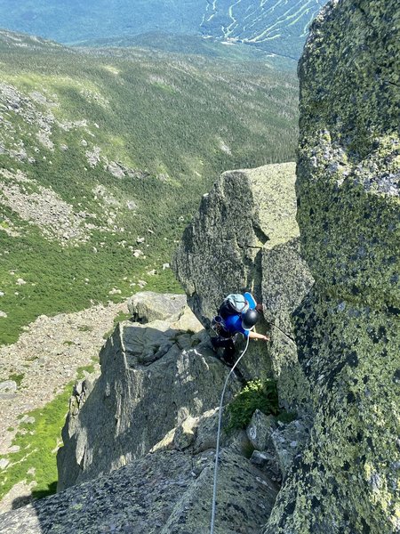 This is where you want to approach the Fairy Tale from, at the top of the 5.6 step, look for a place you can sneak around the ridge to the right, this takes you here. Very easy to miss.