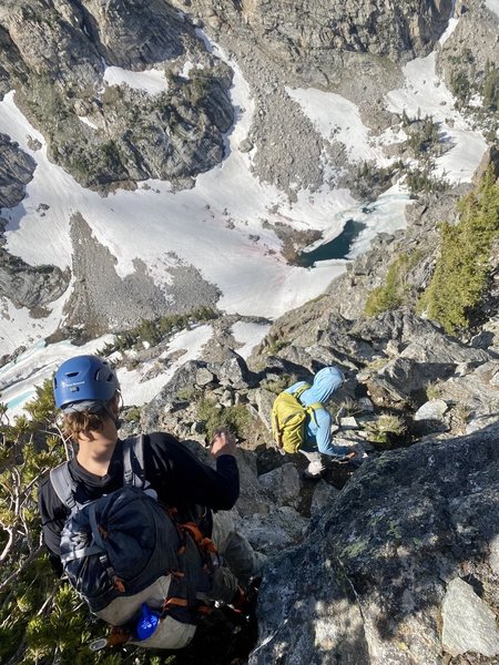 The 4th class scrambling on the summit block.
