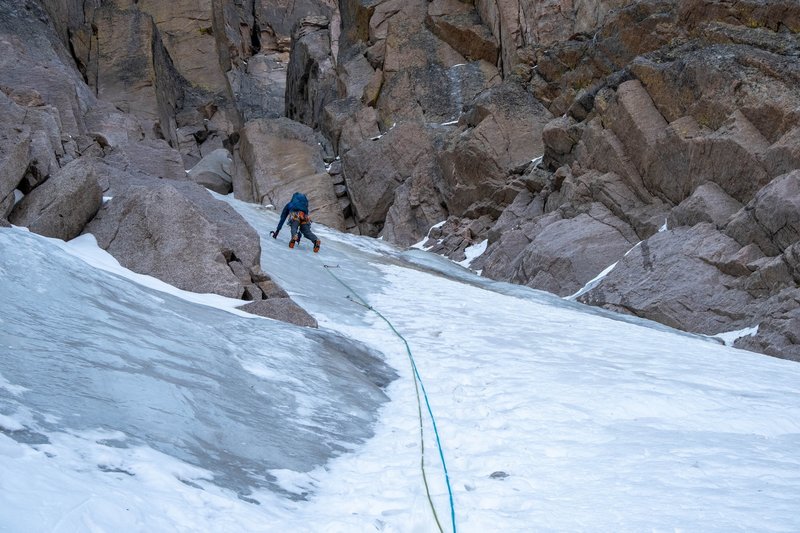 Scott Crady on lead in prime alpine ice conditions, 9/20.
<br>
<br>
Photo by Jack Barker.