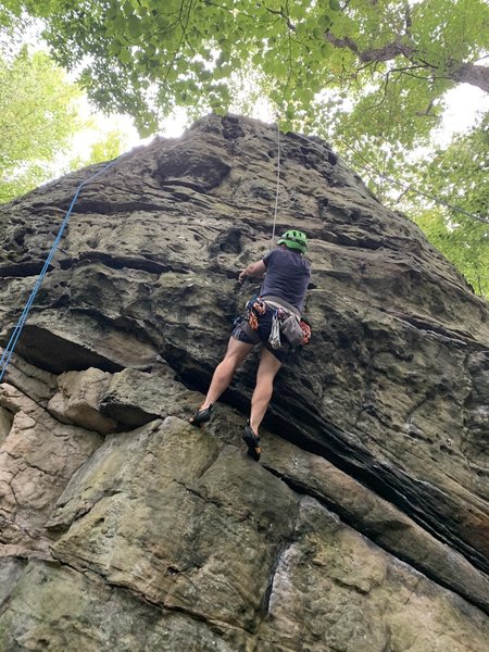 Just before it eases up on Old Spice. Just a matter of stepping to the side may facilitate a better hold on whats near you. Some are side pulls.