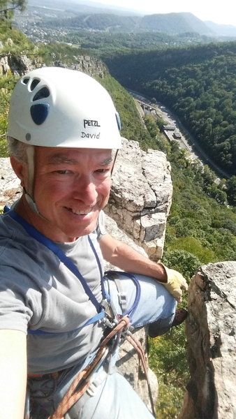 I put up the easy routes on top rope solo. The setup is a Petzyl Shunt on my chest harness, attached to my belay loop with a short sport draw.